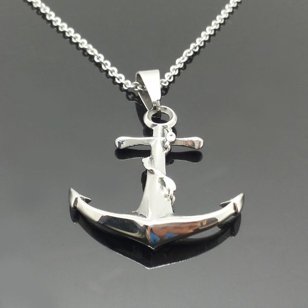 

stainless steel anchor necklace 50 pcs/lot hip hop trend titanium steel jewelry mix order, Silver