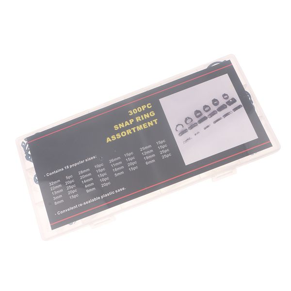 

300-pcs [18-size] alloy steel external circlip snap retaining clip rings assortment set