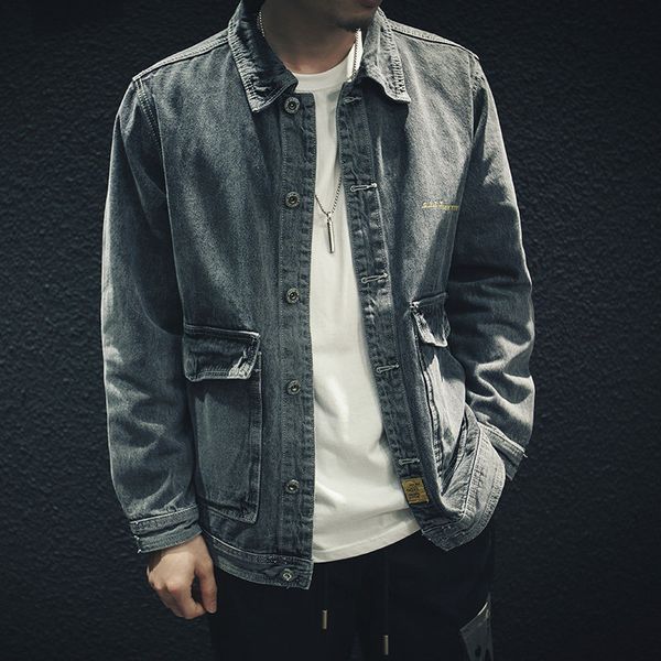 

men's jackets spring autumn 2021 fashion teenagers retro tooling denim jacket hombre male loose korean men clothing, Black;brown