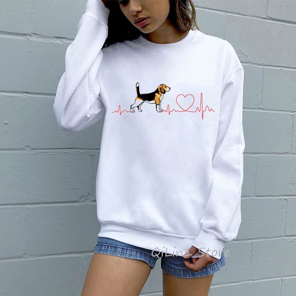 

funny beagle love ekg hoodies women harajuku kawaii graphic hoodie woman round neck long sleeve tracksuit sweatshirt moletom, Black