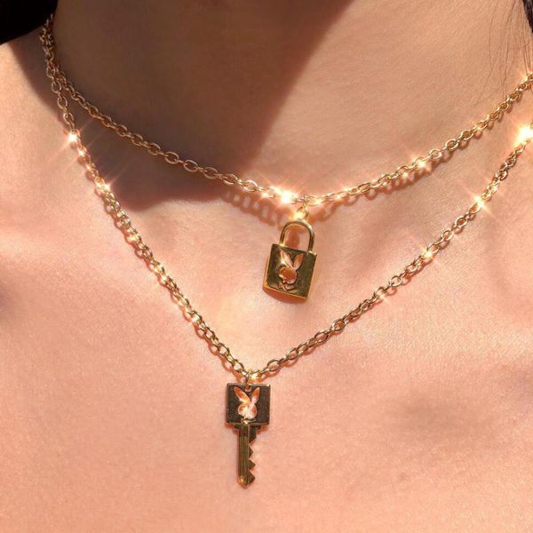 

новые ins горячие нержавеющей стали gold lock key choker ожерелье женщины подвеска ожерелье готические девушки unisex lovers collares, Silver