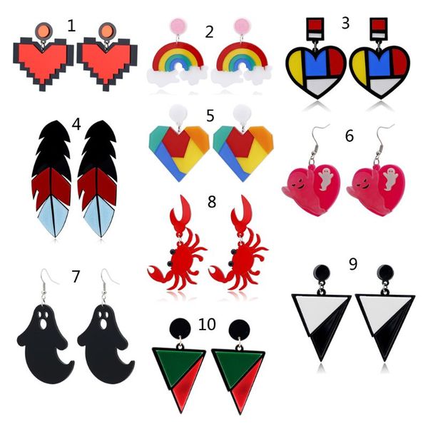 

dangle & chandelier rainbow cloud geometric earrings multi-colors heart ghost feather crab triangle drop acrylic women jewelry, Silver