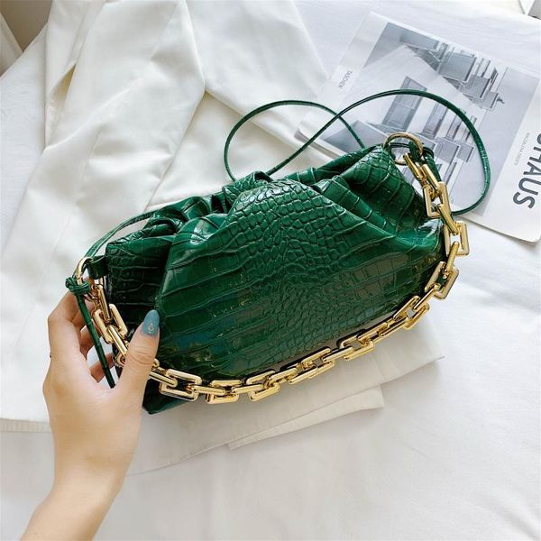 

crocodile pattern thick chain women shoulder bag pleated crossbody bags for women 2020 trend women's handbags lady hand bags new