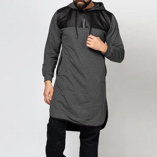 

casual panelled zipper hooded long sweatshirts new arrival mens clothing plus size mens designer hoodies fashion, Black