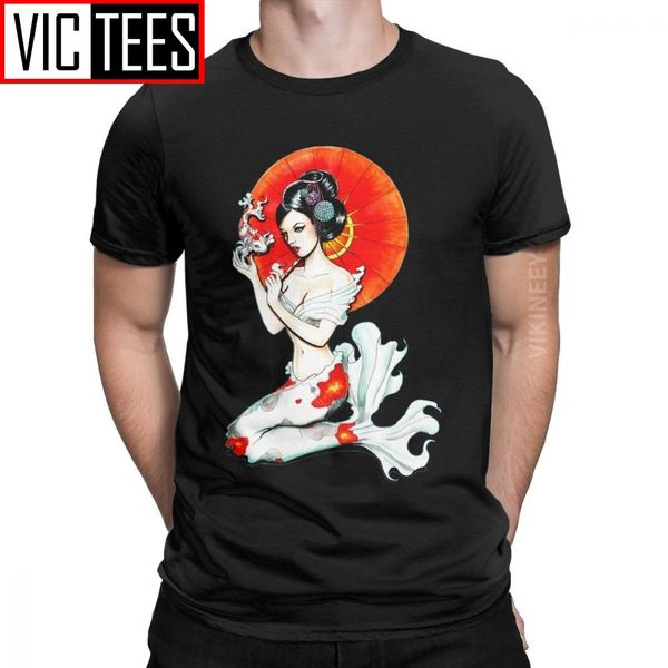 

koi t-shirt men geisha japan tattoo cool tokyo beauty japanese vintage 100 percent cotton round neck t shirt