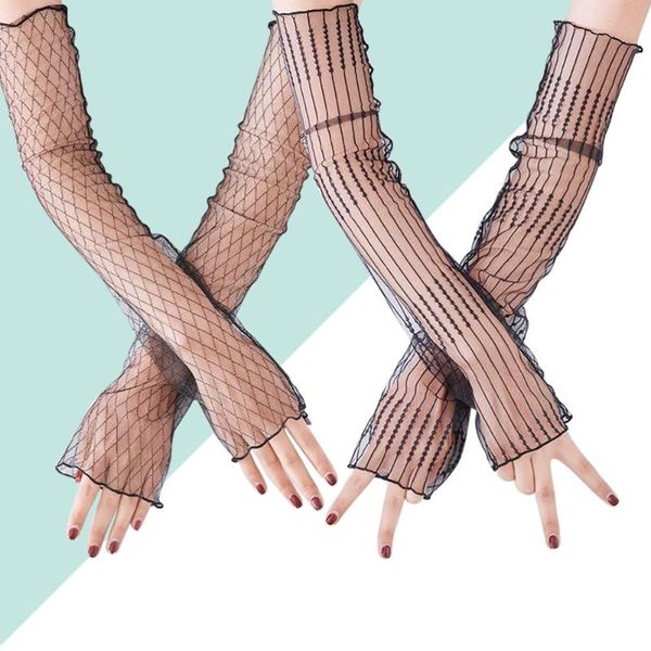 

2 pairs black uv protection sunblock breathable lace cooling sleeves arm covers arm sleeves for outdoor women girls summer, Black;gray