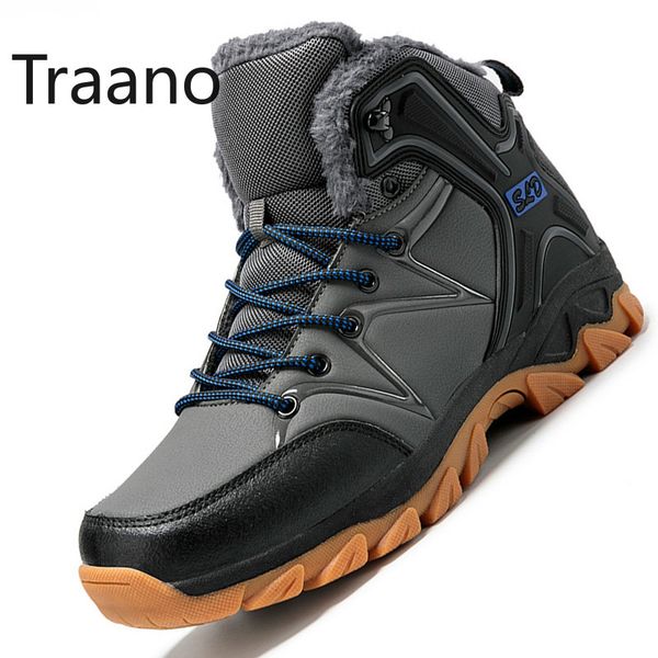 

non-slip 2020 men's shoes plush warm men boots quality leather men winter snow boots outdoor sneakers hiking 40-46, Black