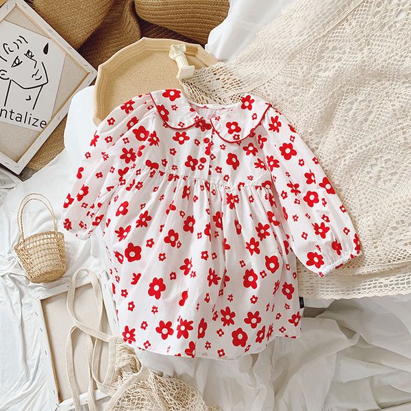 

girls flowers dress 2020 new autumn children clothing outfit 2 6 years kids floral party dresses girl sweet costumes, Red;yellow
