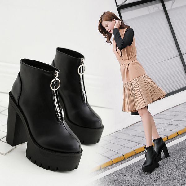 

women boots high heels booties ladies women's rubber shoes rain round toe boots-women luxury designer stiletto ankle, Black