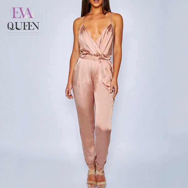 

evaqueen satin v neck rompers womens jumpsuit elegant overalls party jumpsuit lady summer women office 2020 new, Black;white