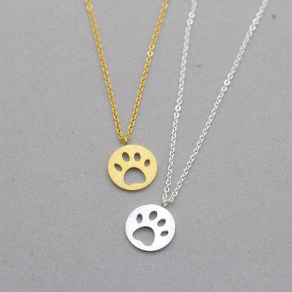 

cute pets dogs footprints pendant necklaces pendants stainless steel jewelry for women cat footmark round necklace bff gift, Silver