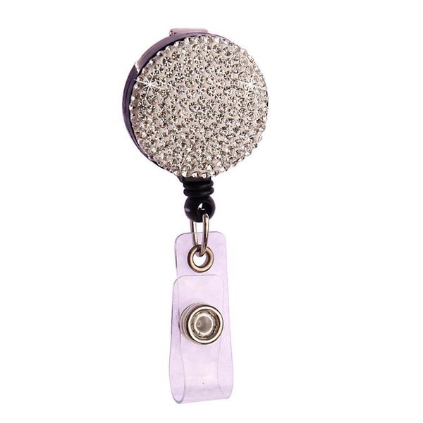 

retractable diamond badge reel lanyard id card badge holder ski pass multipurpose key chain metal anti-lost clip school office supplies
