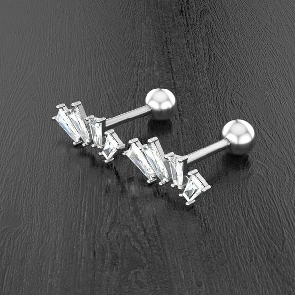 

2pc fashion cz ear studs cartilage earring for women stainless steel zircon square small stud earring ear piercing jewelry gifts, Golden;silver