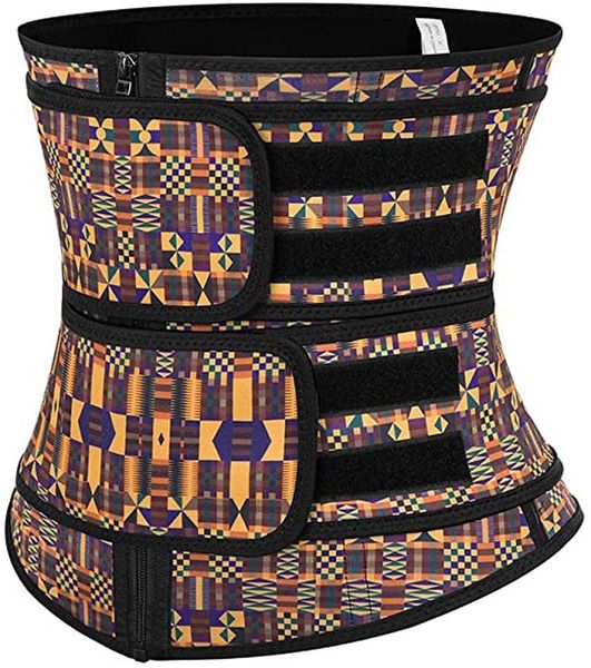 

premium sauna sweat band latex waist trainer shapewear corset zipper closure design african print double strapes firm control sport belt dhl
