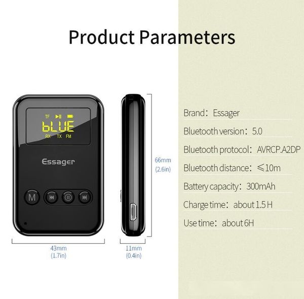 

led display bluetooth 5.0 transmitter receiver 3.5mm jack aux audio wireless adapter for pc tv headphone car bluetooth receiver