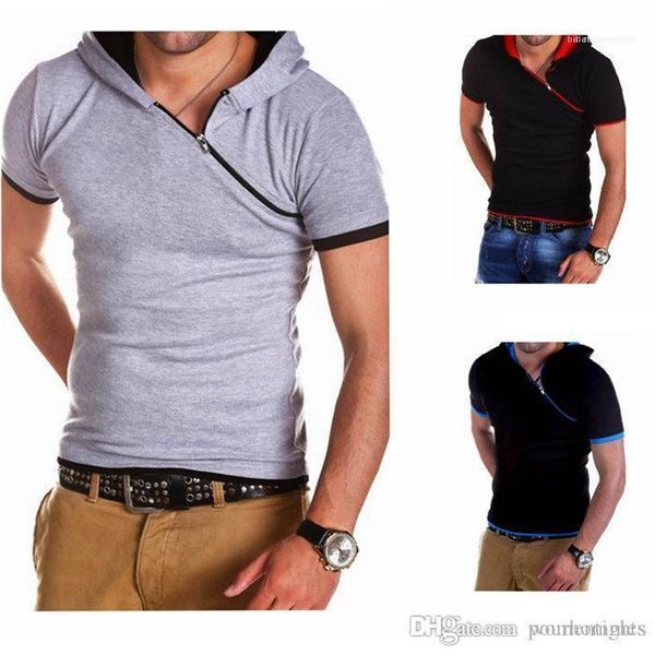 

tshirts fashion breathable summer mens tees casual teenager t shirt hypotenuse zipper hooded designer, White;black