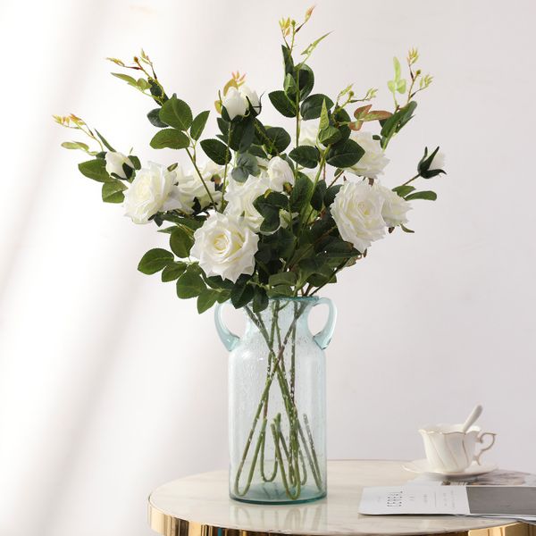 

3 head real touch rose flowers bundle silk penoy rose artificial flower bouquet wedding table decor home decoration