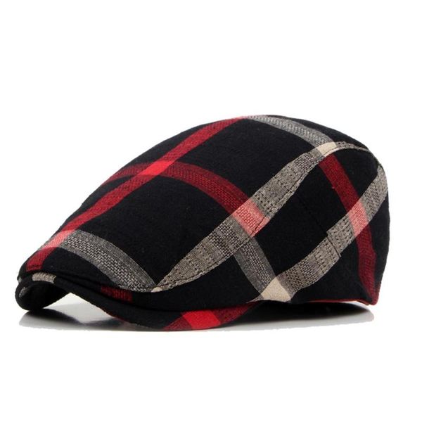 

berets men's casual checked hat cotton caps for spring summer autumn, Blue;gray