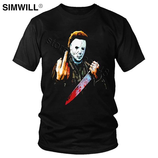 

michael myers t shirt men crazy halloween middle finger horror movie t-shirt short sleeve cotton printed tee streetwear tshirt