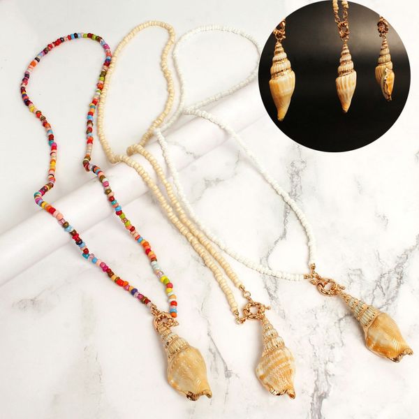 

handmade beads long necklace for women bohemian natural conch shell pendant necklaces beach holiday jewelry, Silver