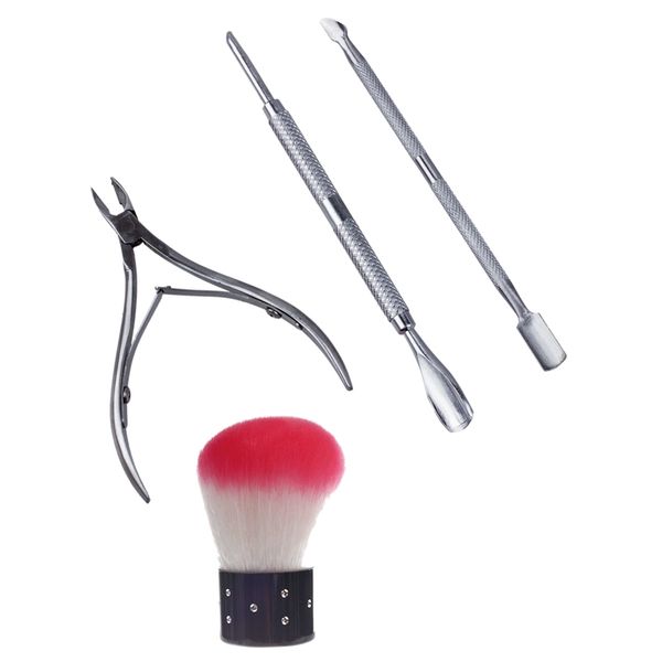 

pocket nail cuticle nipper pack contains nail trimmer, pack of 3 & pink white dust remover brush for art or cosmetic face b