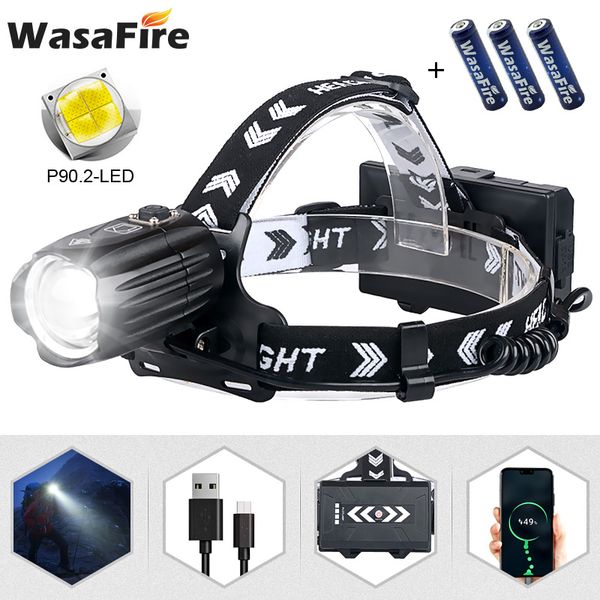 

xhp90.2 led headlamp powerful 2500lm headlight zoom head lamp light usb recharegable forehead torch 18650 frontal