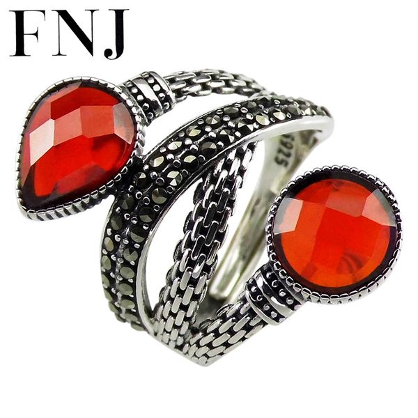 

cluster rings fnj marcasite wrap 925 silver adjustable size pure s925 solid ring for women jewelry fine heart round red zircon, Golden;silver