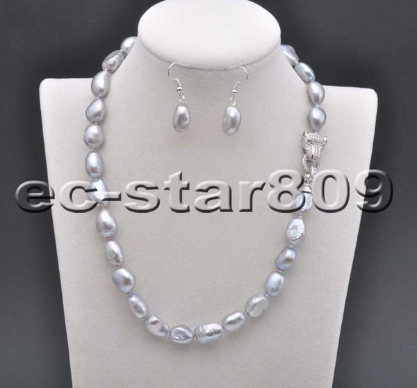 

d0281 17" 14мм барокко пресной воды жемчужное ожерелье серьги panthera, Silver