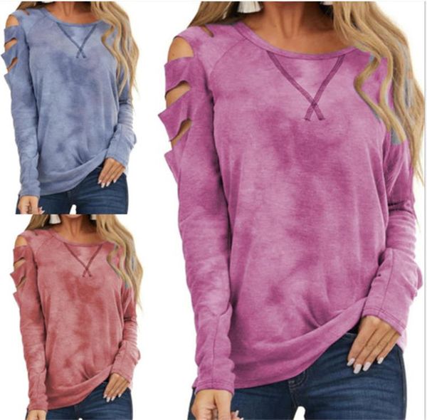 

tie dye выдалбливают mutil цвет повседневный tshirts с длинным рукавом crew neck верхняя осень женской одежды, White