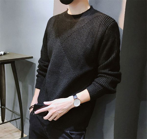 

2020 men's sweater autumn winter new arrival round neck sweater fashion casual bottoming pullover 4colors -3xl, White;black