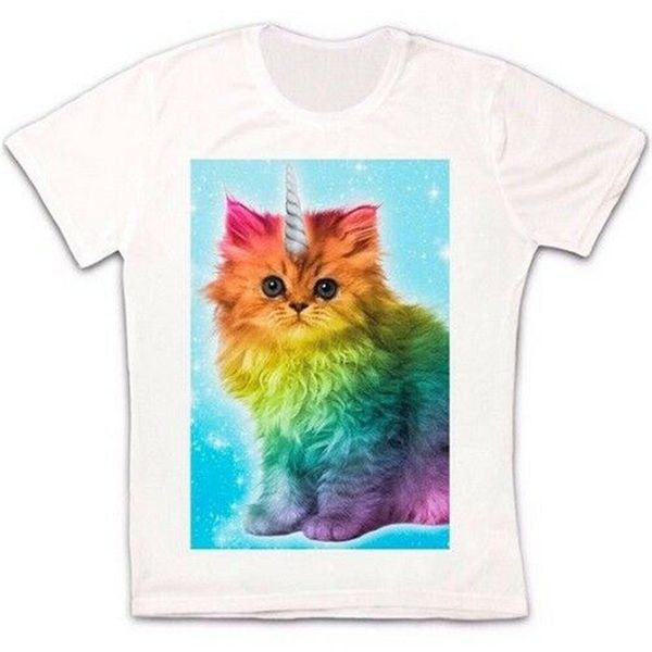 

cat kitten единорог радуга симпатичные смешные ретро урожай hipster унисекс футболка 1647 vintage tee shirt