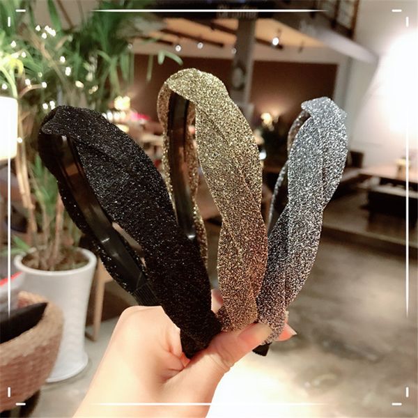 

hair accessories korean shiny solid hairbands for women fashion big wave cross toothed non-slip bezel headband girl hoop jewelry