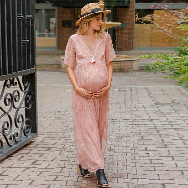 

maternity dress 2020 pregnancy clothes pregnant women lady elegant vestidos pgraphy props lace party formal evening dress, White