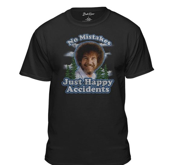 

t shirt o-neck men teelocity official bob ross no mistakes just happy accidents black t-shirt