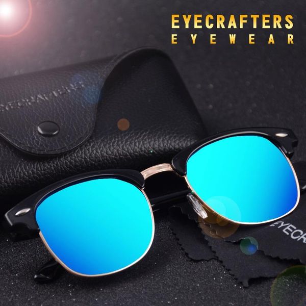 

blue designer fashion eyewear half semi-rimless inspired mens classic 3016 horned frame polarized retro sunglasses womens etmlj