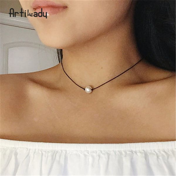 

chokers artilady genuine pearl choker necklace pu for women minimalist jewelry, Golden;silver