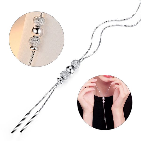 

fashion wild fringed sweater chain female long section simple artificial pearl pendant long necklace clothes pendant accessories, Silver