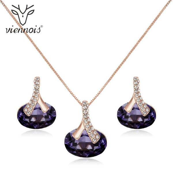 

viennois trendy jewelry set purple rhinestone choker necklace and drop earrings jewelry set for women fashion, Silver