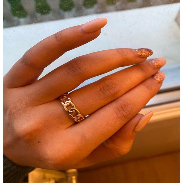 

chic punk gold color chain shape band rings vintage gothic chunky finger open ring for women men antique jewelry accessories christmas gift, Silver
