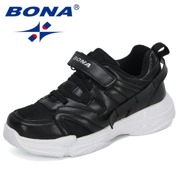 

bona 2020 new designers children shoes casual kids sneakers leather sport shoes boys jogging walking girls school, Black