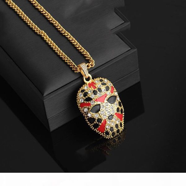 

personalized red black enamel face mask pendant necklaces hip hop jewelry women men fashion gold long chain statement necklace, Silver