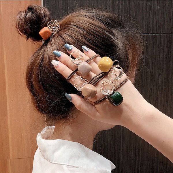 

fashion crystal square beads scrunchie women girls elastic hair rubber band accessories tie hair rope ring holder headwear