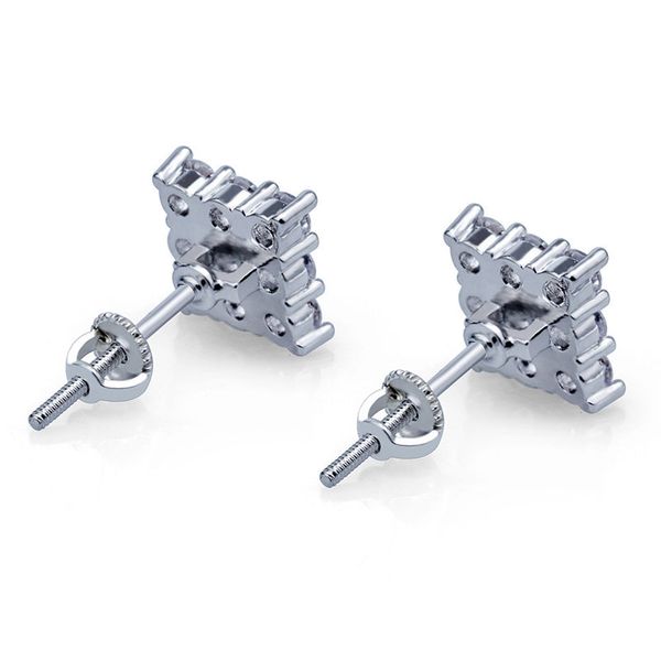 

3*3 hiphop stud earrings for women men gifts luxury boho white zircon square dangle earrings gold plated vintage geometric jewelry wholesale, Golden;silver