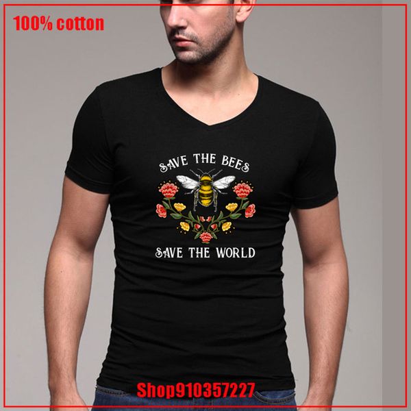 

2020 save the bees save the world environmental anti-wrinkle cotton pop homme tee v-neck comfortable all cotton tees