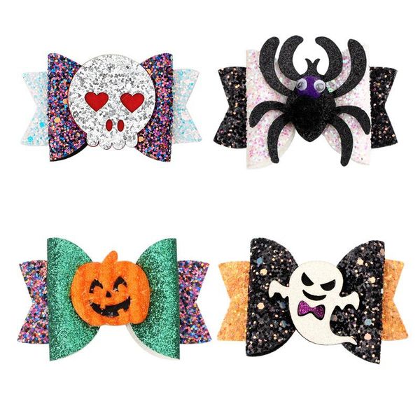 

halloween hair accessory baby girl hair clips pumpkin barrettes hairpin hair bow head accessories sequin spider ghost for funy party, Slivery;white