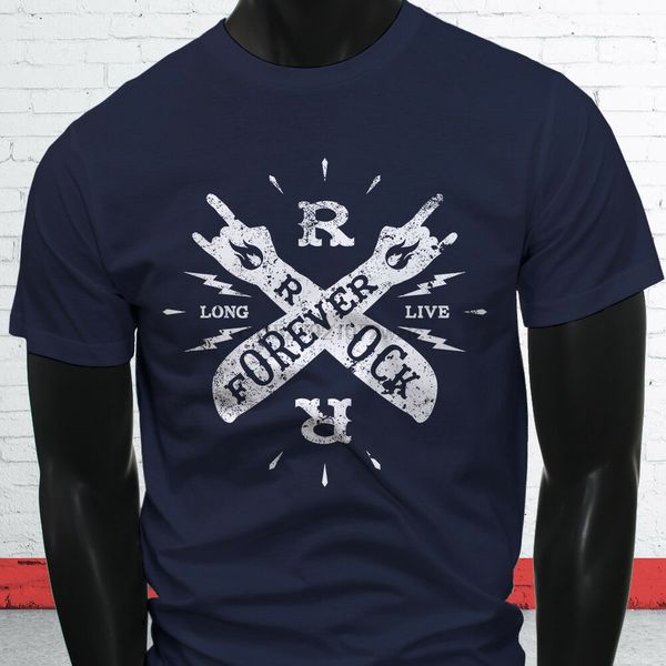 

forever long live rock vintage star roll music mens navy t-shirt