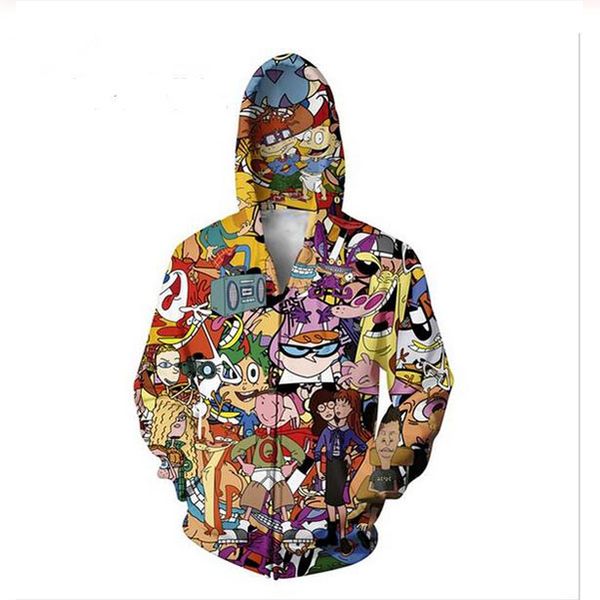 

2020 new fashion men women cartoon 90's 3d print sweatshirts zipper hoodies tracksuit hooded, Black;brown