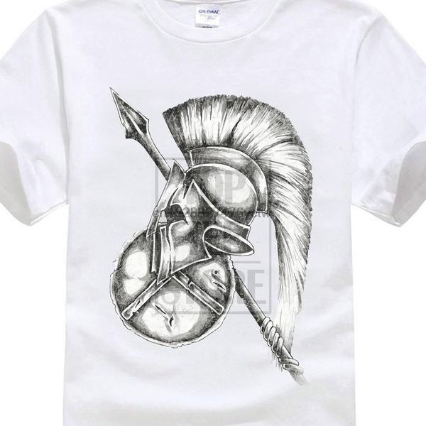 

interesting short sleeve men printing spartan gear t shirt sparta spartans shield spear helmet