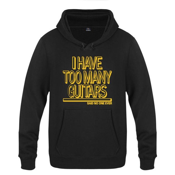 

mens hoodies rock i have too many guitars said no one ever hoodie men fleece long sleeve man's sweatshirt pullover tracksuit new, Black