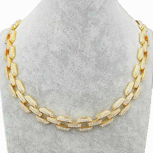 

new iced out rectangle lattice chain hip hop cuban chain necklace men's charm link jewelry, Silver